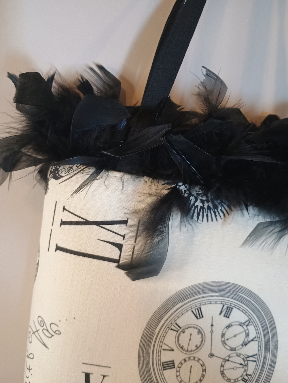 Steampunk 90's Y2k Gothic Black & Ivory Feather Trim Tote Bag - Picture 3 of 10